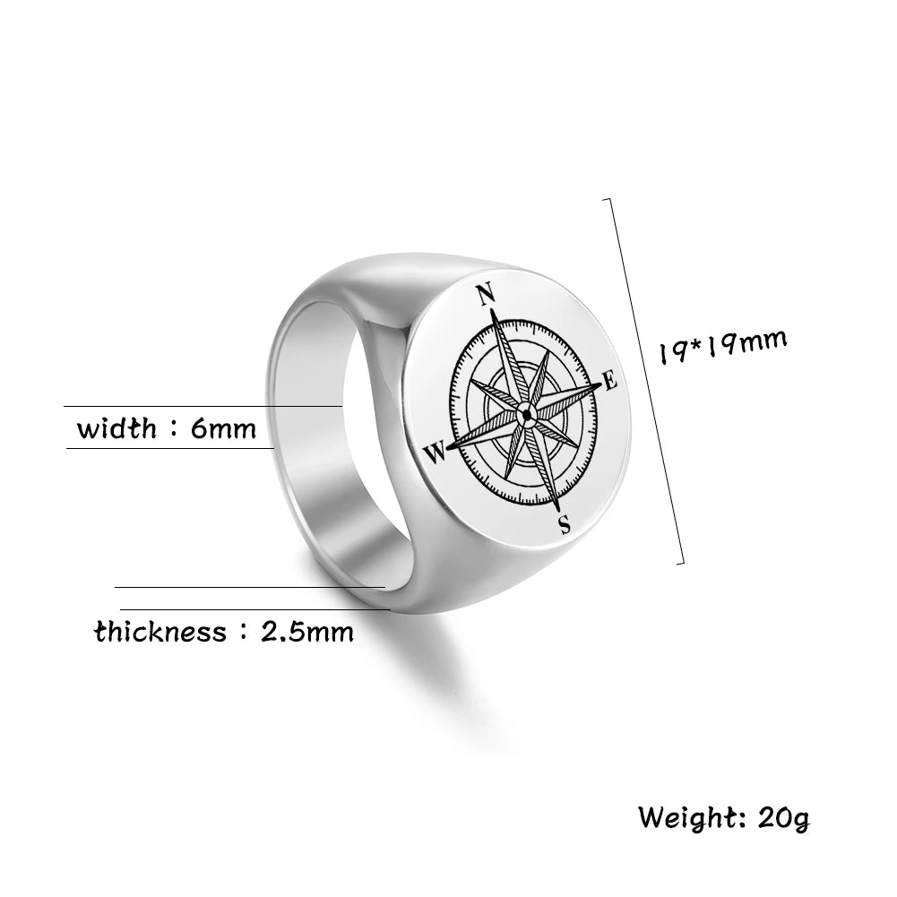 Dreamtimes Navigator Compass Sailor Ring Stainless Steel Tick mark Men Rings Punk for Male Boyfriend Jewelry Creativity Gift