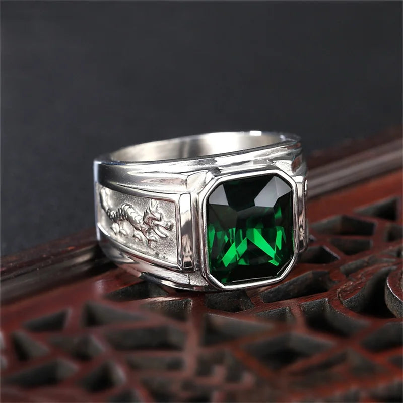 Fashion Zodiac Dragon Ring For Men Jewelry Trendy S925 Ring Male Crystal Suqare Finger Accessories Gift For Boyfriend