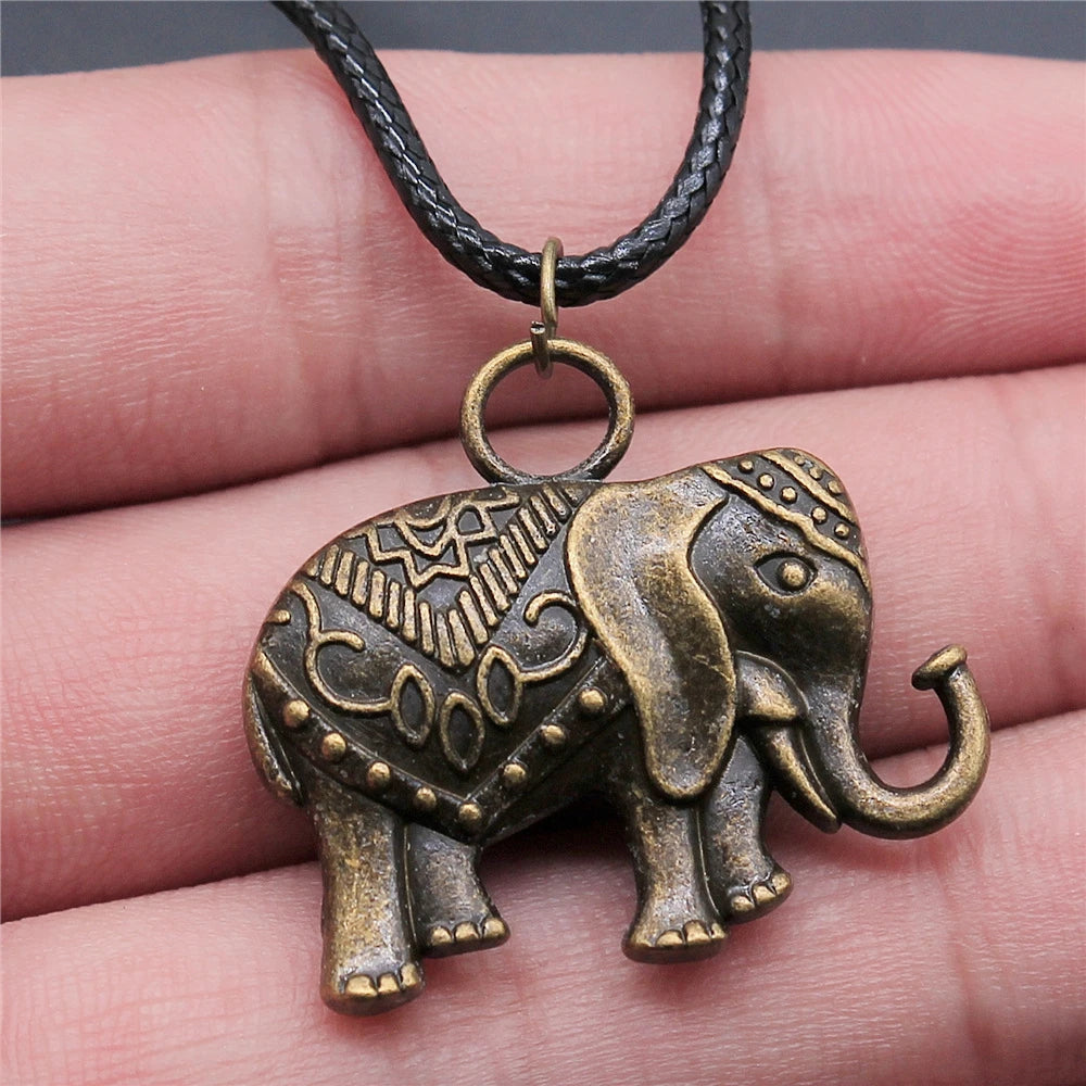 Animal Black Leather Necklace Elephant Wolf Dragon Horse Gecko Lizard Pendant Necklace For Women Men Boy Girls