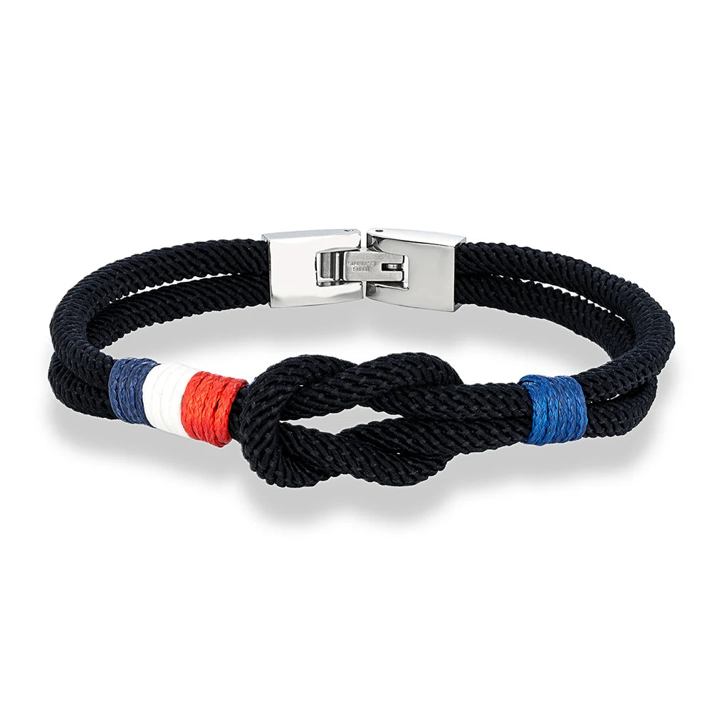 MKENDN France USA Flag Symbol Bracelet Men Double Layers Openable Buckle Nylon Cord Chain Braslet Nautical Braclet Accessories