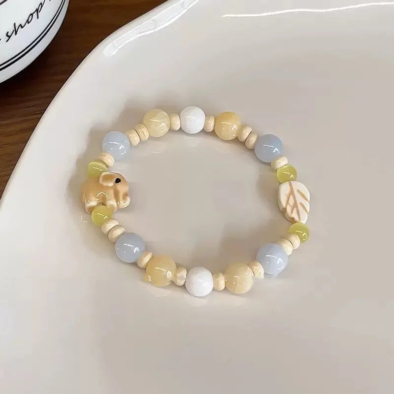 Handmade Ceramic Star Leaf Beaded Bracelet For Women Girls Cute Cartoon Animal Elephant Rabbit Beads Bangles Party Charm Jewelry