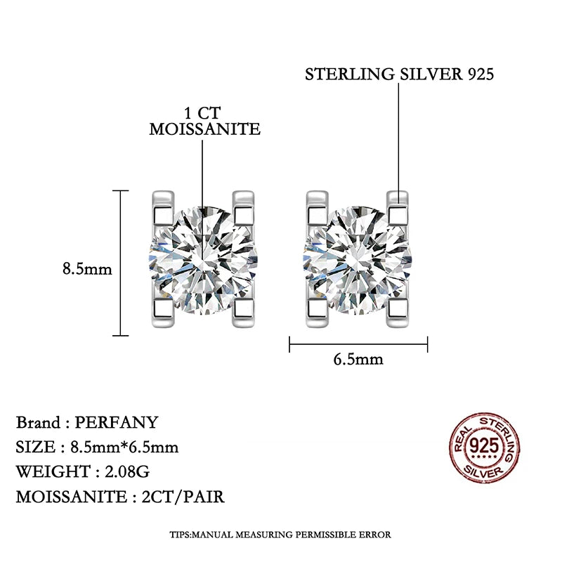 PERFANY 0.3-1CT Moissanite Stud Earrings Women S925 Pure Silver Classic Bull Head Laboratory Diamond Wedding Luxury Jewelry - Madeinsea©