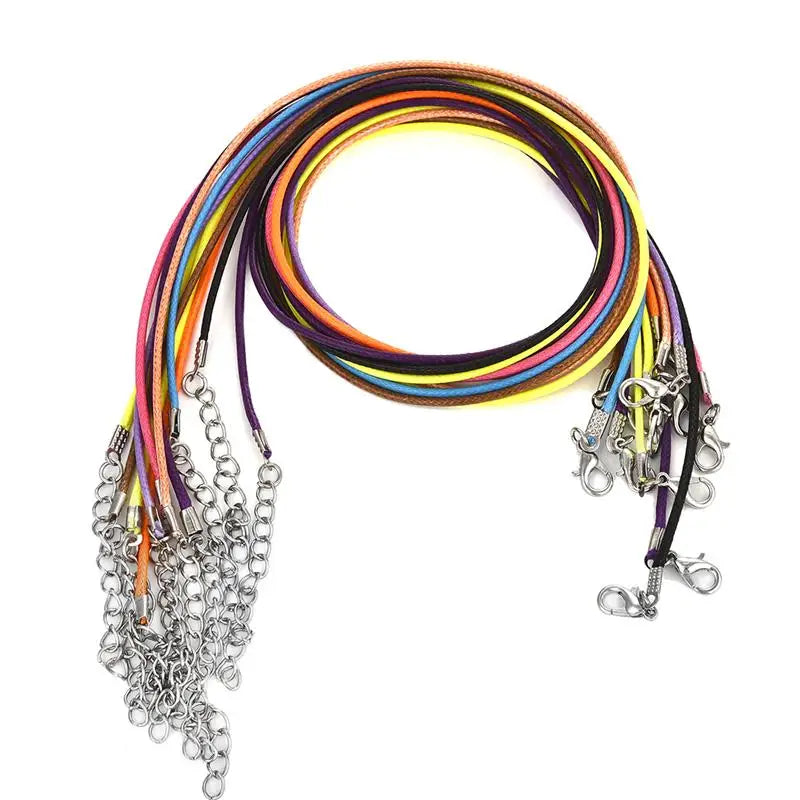 50 pcs 45/50/60cm Braided Leather Rope Wax Cord DIY Handmade Necklace Pendant Lobster Clasp String Cord Jewelry Chains