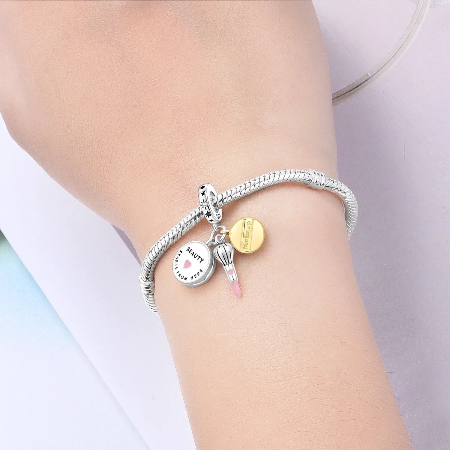 PANPOKI 925 Sterling Silver Brush Beauty Pendant Charms Beads Fit Bracelets DIY Party Trendy Gifts Jewelry Accessory