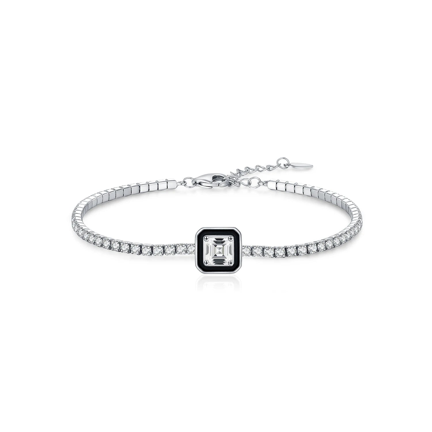 MODIAN Black Enamel Bracelet 925 Sterling Silver Simple Square Zirconia Bracelet Fashion Tennis Bracelets For Women Fine Jewelry