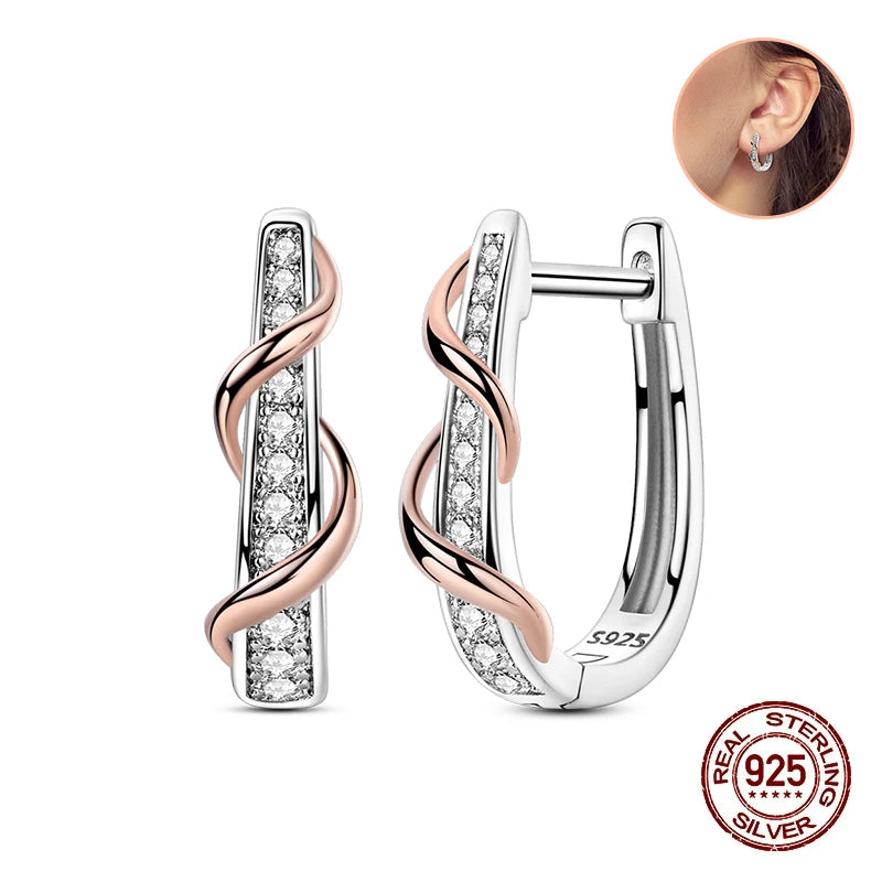 New Original 925 Sterling Silver Hoop Earrings Rose Gold Color Zircon Studs Earring For Women Luxury Wedding Engagement Gift