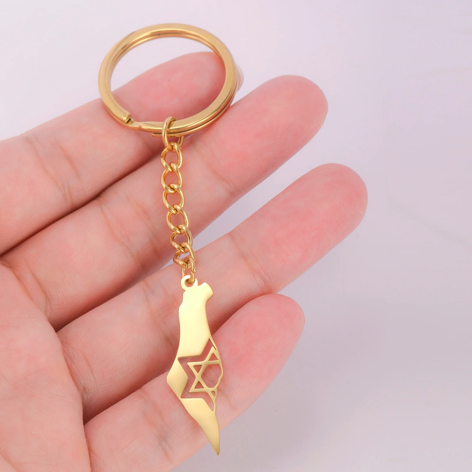 Dreamtimes Israel Map David of Star Keychain for Women Men Hexagram Stainless Steel Religious Key Ring Jewelry Gifts