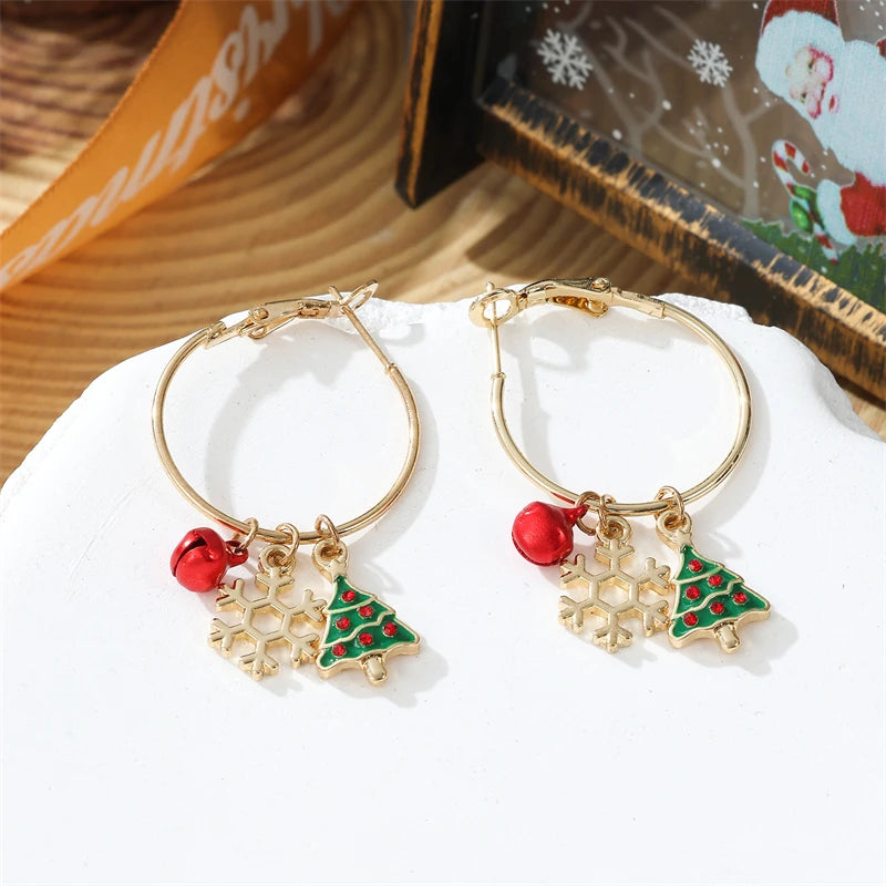 Fashion Christmas Snowflake Earrings For Women Cute Trendy Xmas Tree Colorful Bells Bow Knot Piercing Earring Party Jewelry Gift