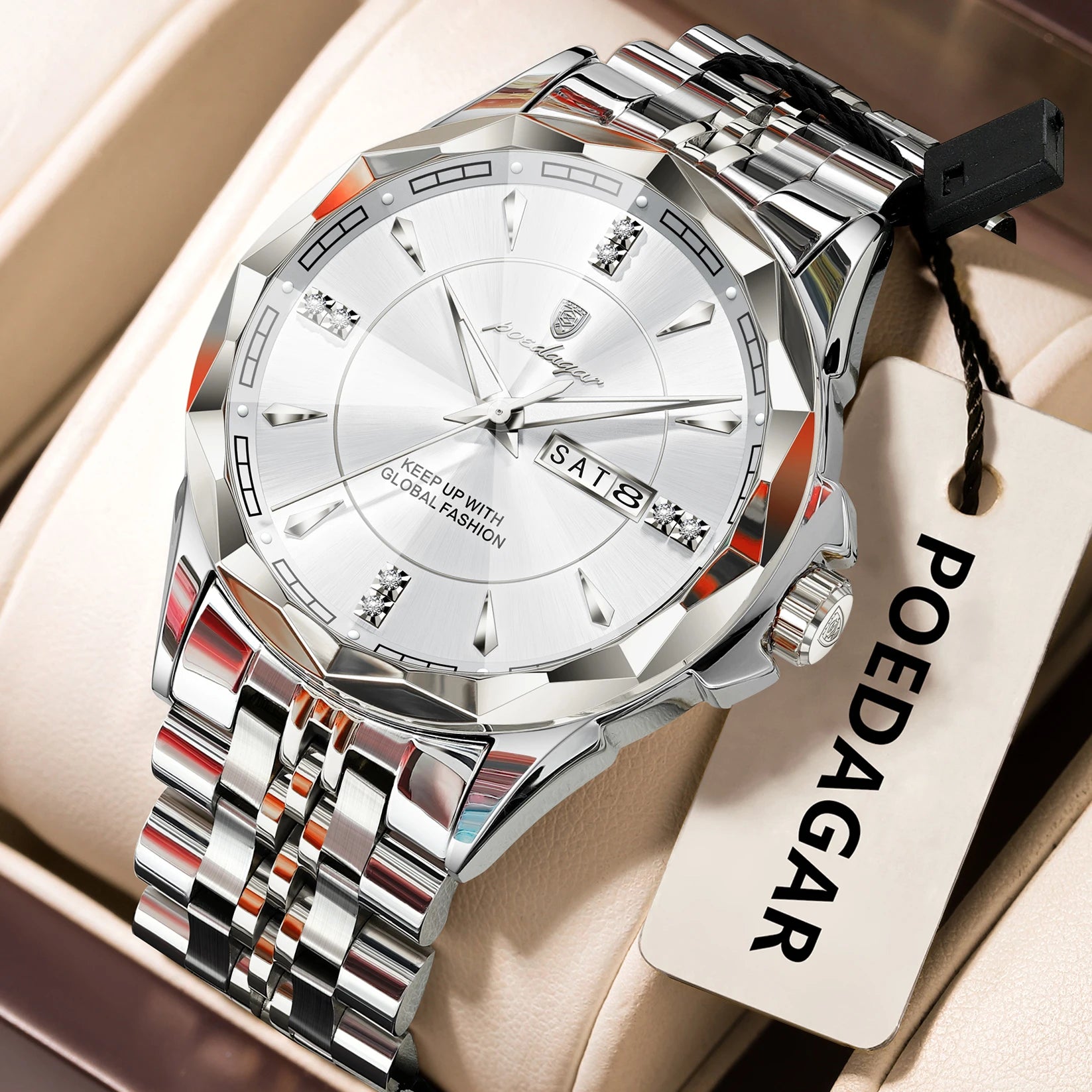 POEDAGAR Luxury Fashion Man Clock Top Business Waterproof Luminous Date Week Men's Watches Quartz Stainless Steel Men Wristwatch - Madeinsea©