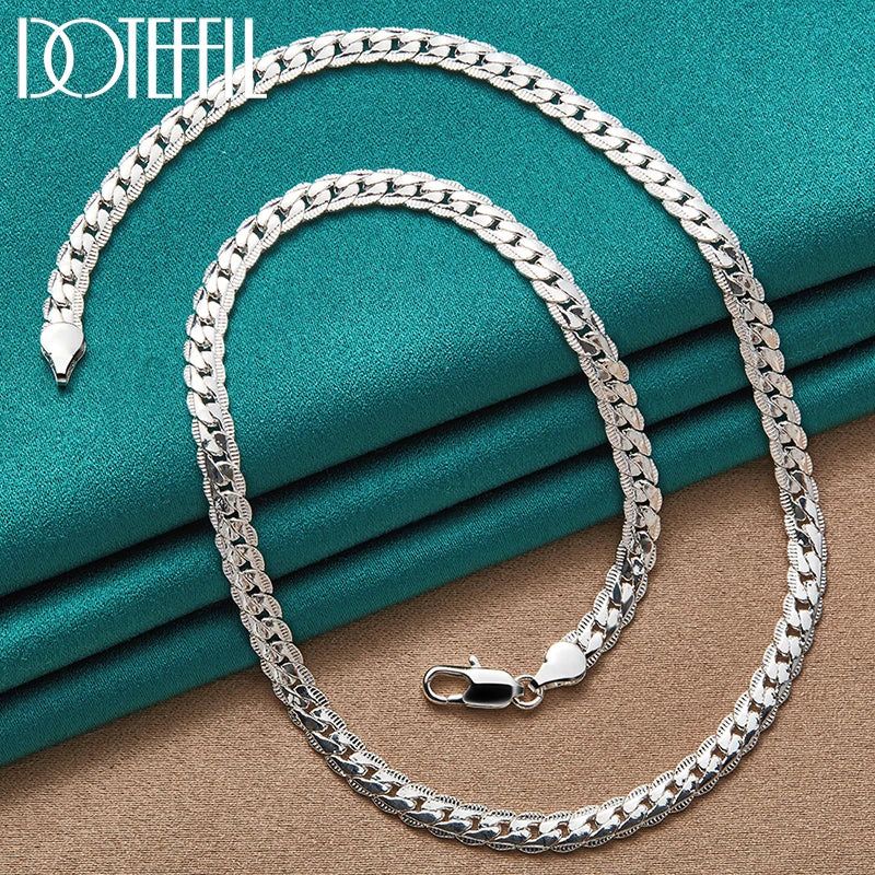 DOTEFFIL 925 Sterling Silver 6mm Side Chain 16/18/20/22/24 Inch Necklace For Women Man Fashion Wedding Engagement Jewelry Gifts - Madeinsea©