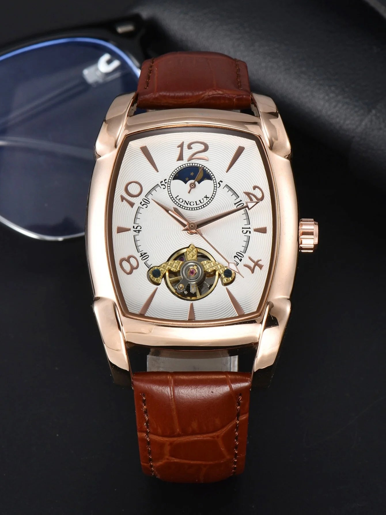 Men automatic mechanical watch moon tourbillon luxury watches leather waterproof skeleton wholesale gift watch
