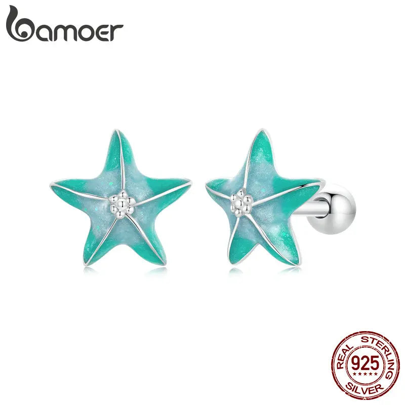 Sterling Silver Blue Starfish Stud Earrings