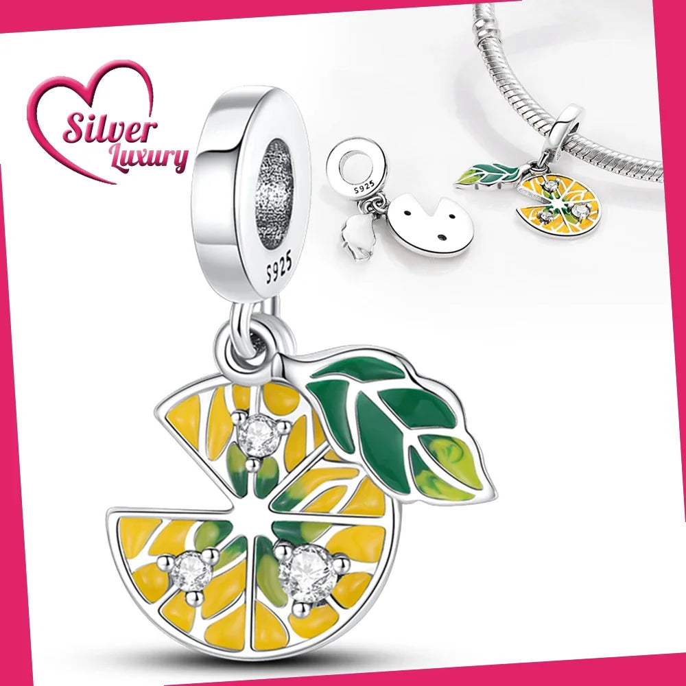 925 Silver Strawberry Pineapple Cherry Avocado Charm Pendant Beads  Fit Charm Original Bracelet for Women Jewelry Making