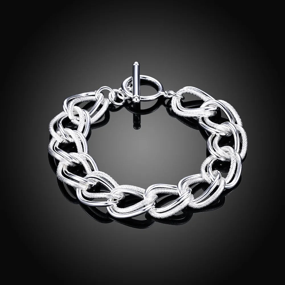 Noble 925 Sterling Silver Square Solid Chain Bracelet for Women Men Charm Party Gift Wedding Fashion Jewelry - Madeinsea©