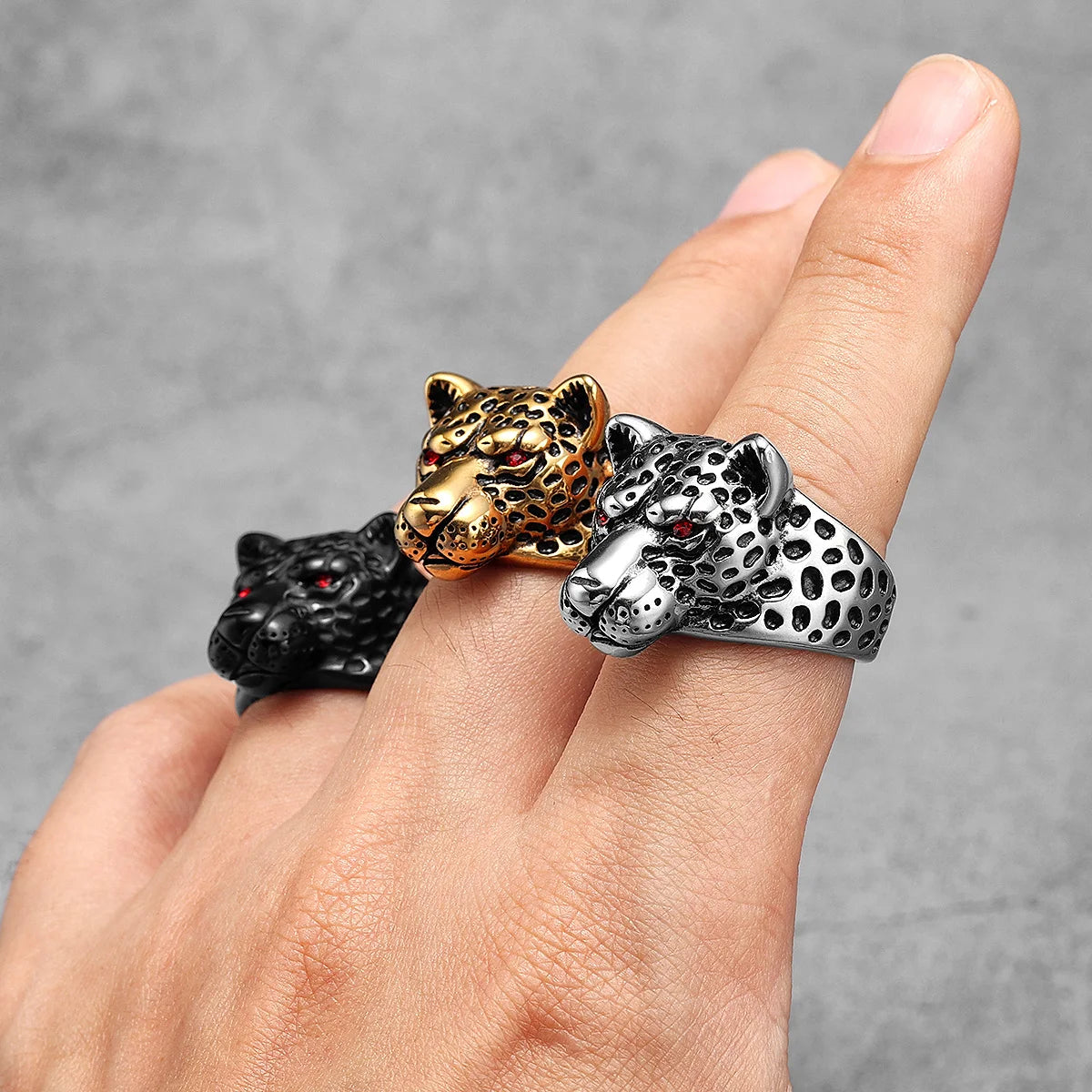 Leopard Gems Eye Animal Men Rings Stainless Steel Women Jewelry Punk Rock Cool Stuff Desinger Fashion Accessories Gift Wholesale