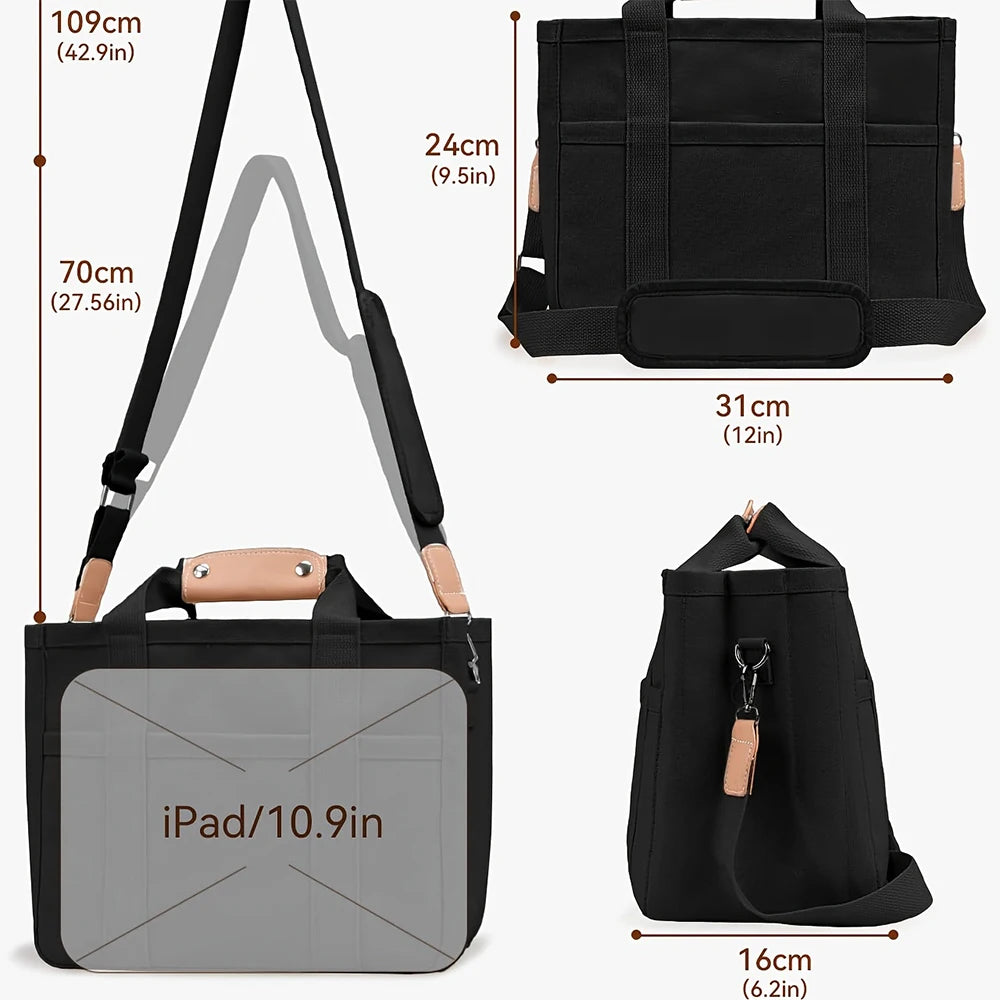 Women’s Canvas Tote Bag with Multiple Pockets, Large Capacity Shoulder Messenger Bag, Stylish, Durable & Versatile for Daily - Madeinsea©