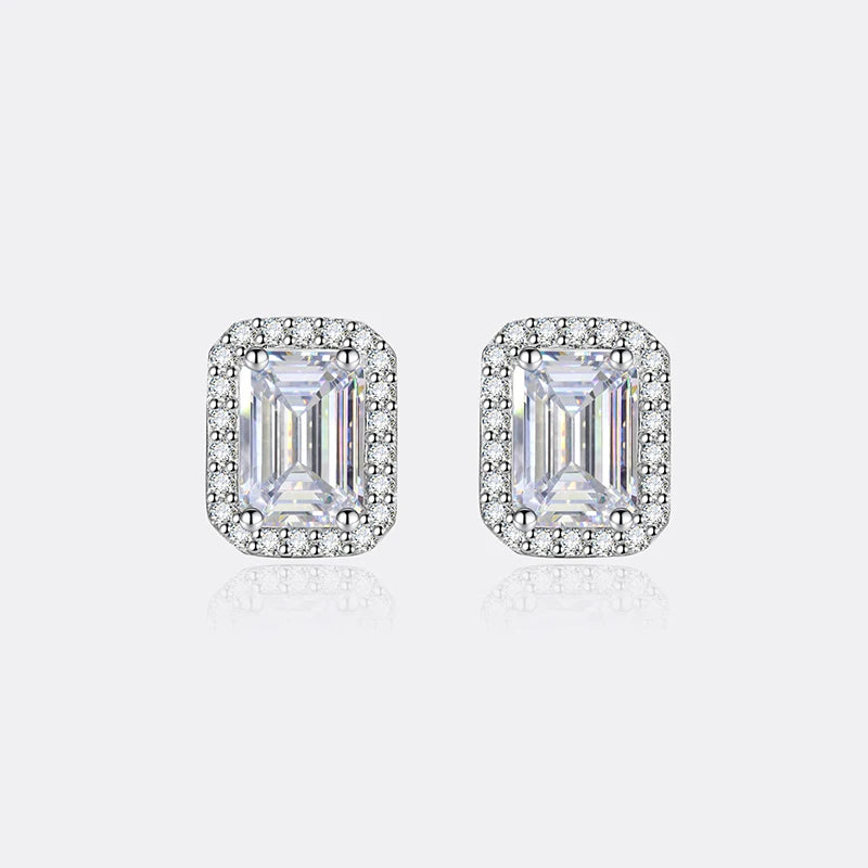 PERFANY 2CT Emerald/Radiation Cut Moissanite Earrings for Women S925 Pure Silver Rectangular Simulation Diamond Wedding Jewelry - Madeinsea©