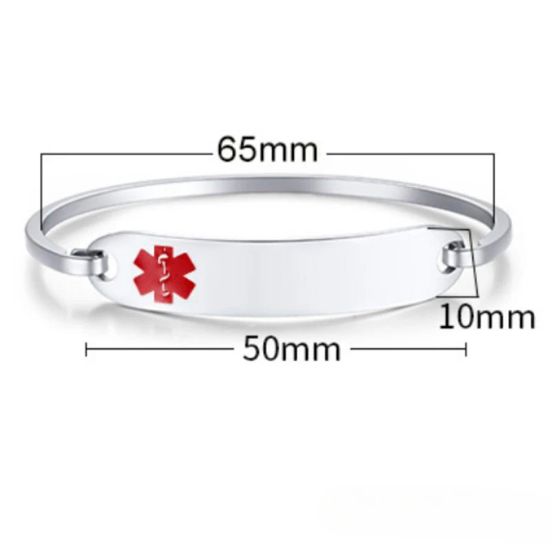New Fashion Stainless Steel Medical Alert ID Bangle Bracelet for Men Women