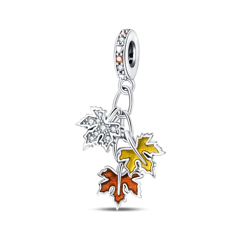 Fashion Autumn 925 Silver-Plated Squirrel Maple Leaf Pumpkin Yellow Charms Beads Fit 3mm 925 Original Bracelets DIY Jewelry