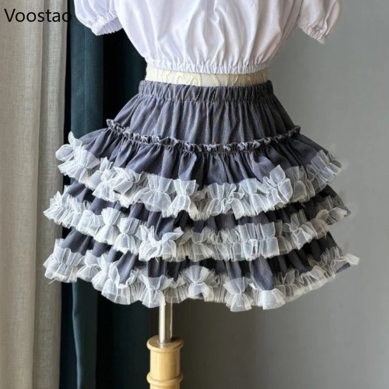 Sweet Kawaii Lolita Cake Skirts Japanese Women Gothic Y2k Ruffles Fluffy Shorts Petticoat Girls Casual Fashion Culotte Skirt