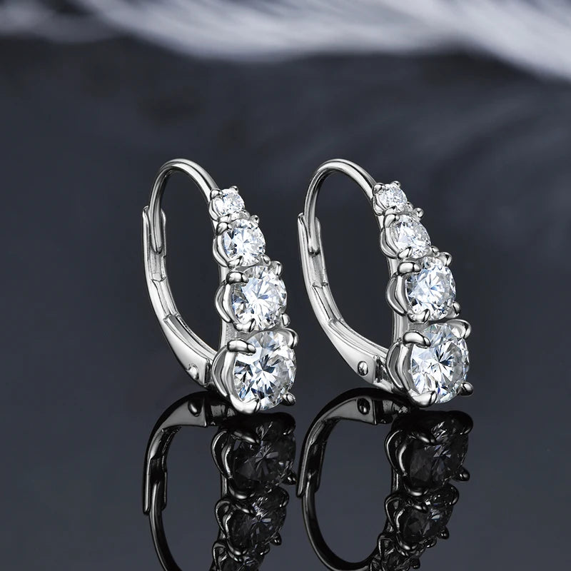 All Moissanite Hoops Luxury Earrings for Women 925 Sterling Silver Wedding Daily Wear Jewelry 6.5mm&5.5mm&4mm Round Lad Diamond