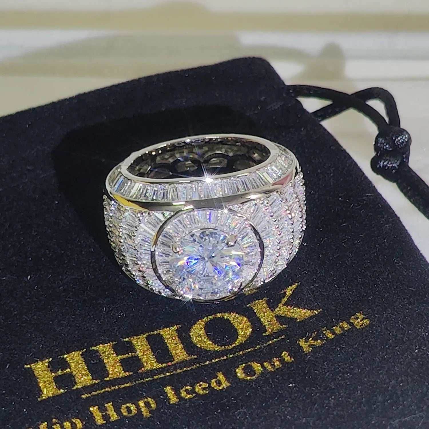 Silver/18k Gold Plated Cluster Hip Hop Iced Out Lab Simulated Big Diamond Micro Pave CZ Pinky Ring Jewelry for Men Women - Madeinsea©