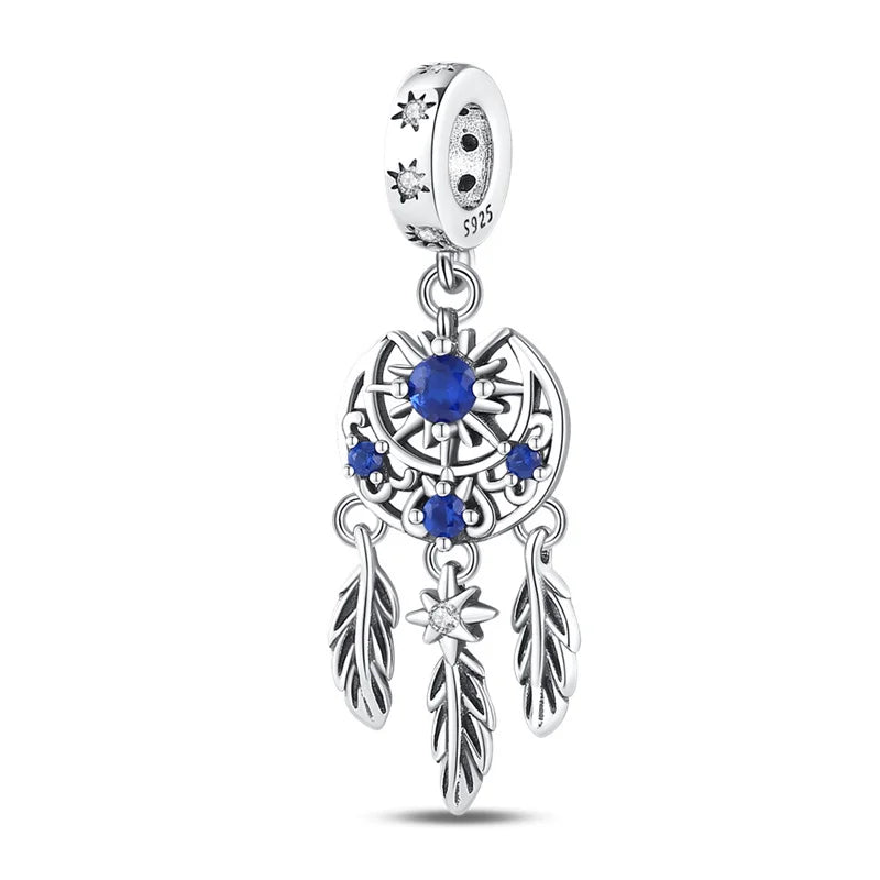 Dreamcatcher Series - Original Genuine 925 Sterling Silver Zircon Moon Sun Charm Beads Suitable 3mm Bracelet DIY Making Pendant