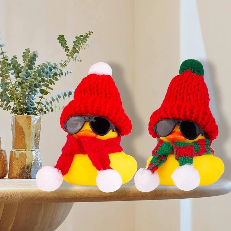Rubber Duck Car Ornaments Winter Duck Car Dashboard Decorations for Christmas Decor and Home Decorations with Mini Hat Scarf