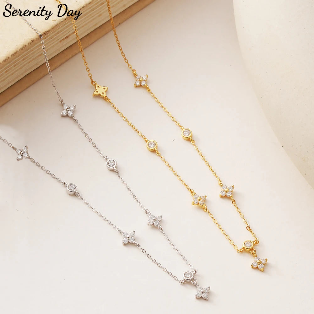 Serenity D Moissanite Necklace for Women Gift Solid 925 Silver Sparkling Lab Diamond Four Leaf Clover Pendant Neck Chain Jewelry