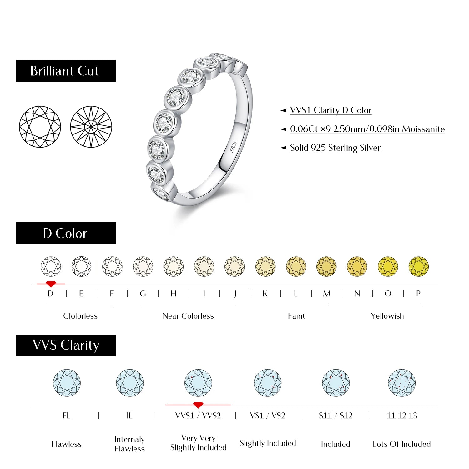 MODIAN D Color Round Moissanite Eternity Ring 925 Sterling Silver Stackable Finger Rings For Women Wedding Fine Jewelry Gifts
