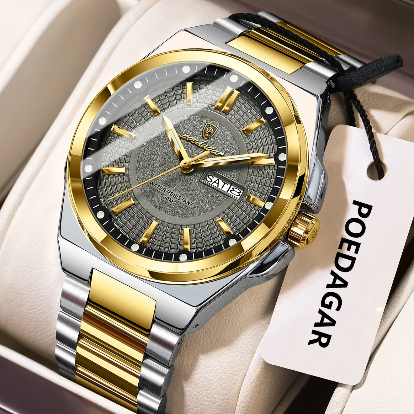 POEDAGAR Sport Original Men Clock Quartz Date Week Luxury Man Wristwatch Waterproof Luminous Stainless Steel Men's Watches Reloj - Madeinsea©
