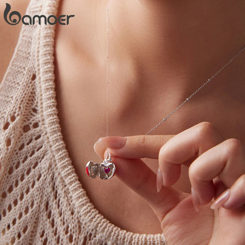 BAMOER 925 Sterling Silver Christmas Apple Pendant Necklace Adjustable Link Chain with Beads for Women Teens Xmas Jewelry Gift