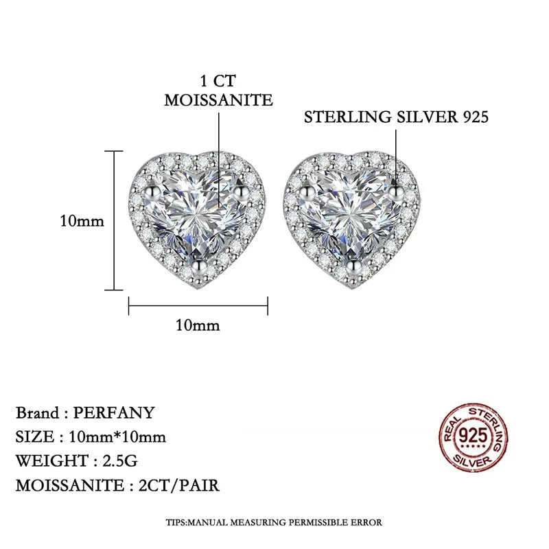 PERFANY 0.5CT-2CT Heart-Shaped Cut Moissanite Earrings For Women S925 Pure Silver Simulated Diamond Earrings Fashion Jewelry - Madeinsea©