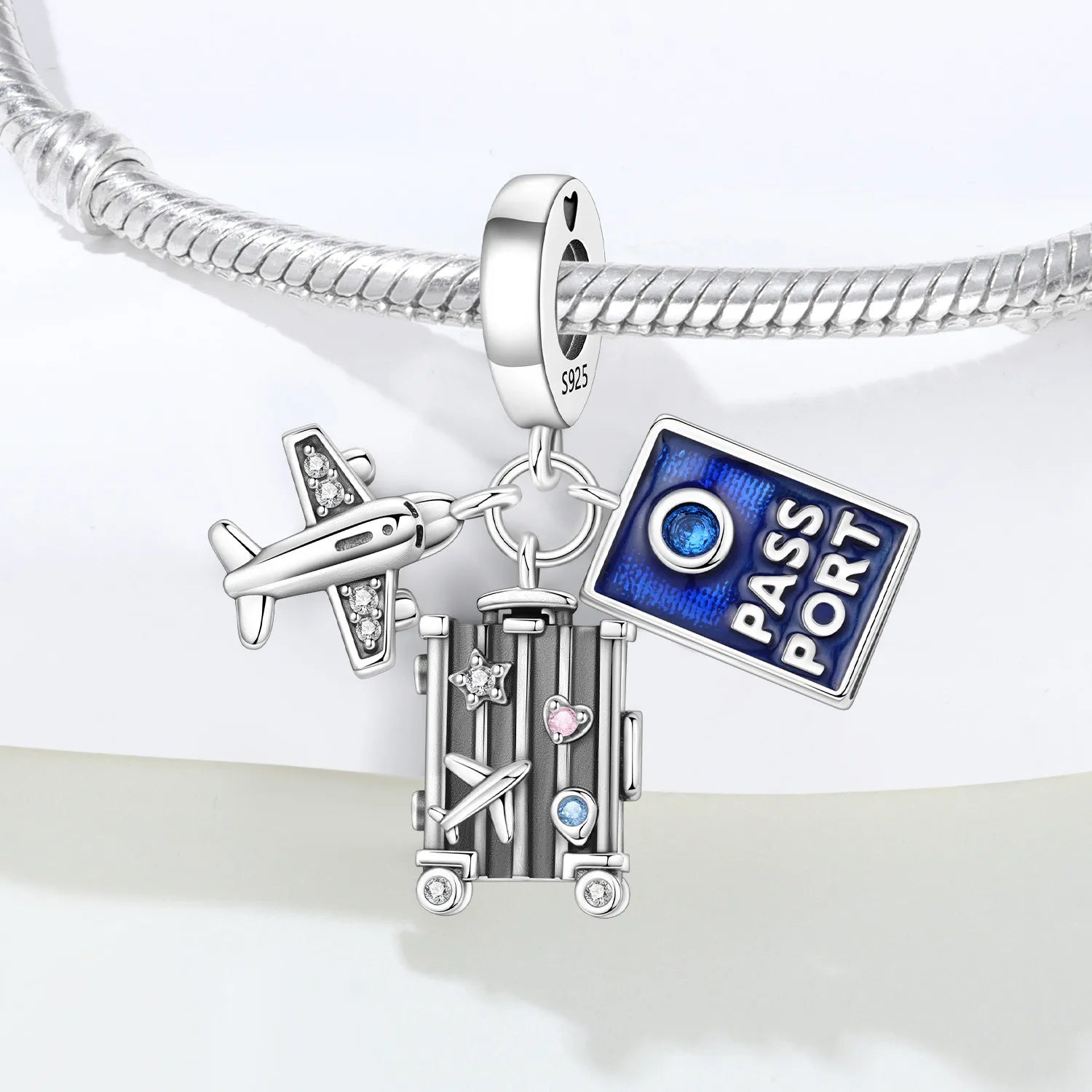 PANPOKI 925 Sterling Silver Airplane Passport Travel Box Beads Original Pendants Bracelet Charm Jewelry Party DIY Trendy Gifts