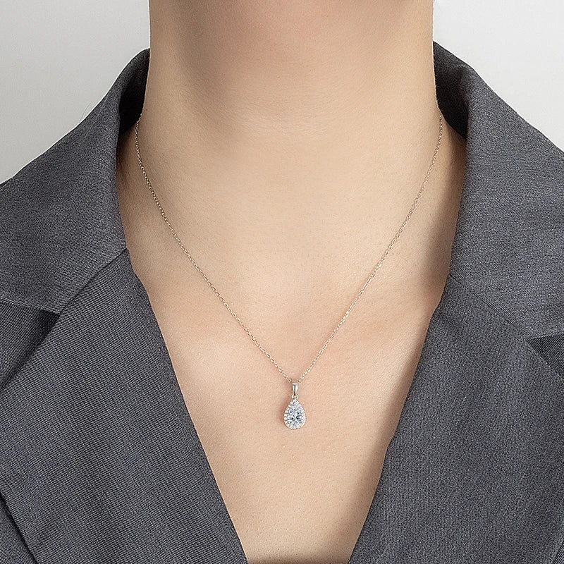 PERFANY 1CT Pear Cut Moissanite Necklace for Women S925 Pure Silver Sparkling Diamond Pendant Luxury Jewelry Party Gift - Madeinsea©