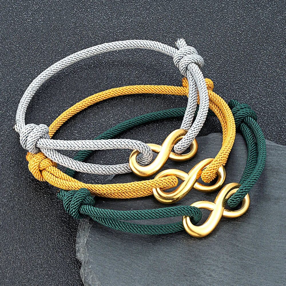 MKENDN Modisches, vergoldetes Edelstahl-Unendlichkeitsarmband für Männer und Frauen, verstellbares Seilarmband, Paar-Schloss-Schmuck