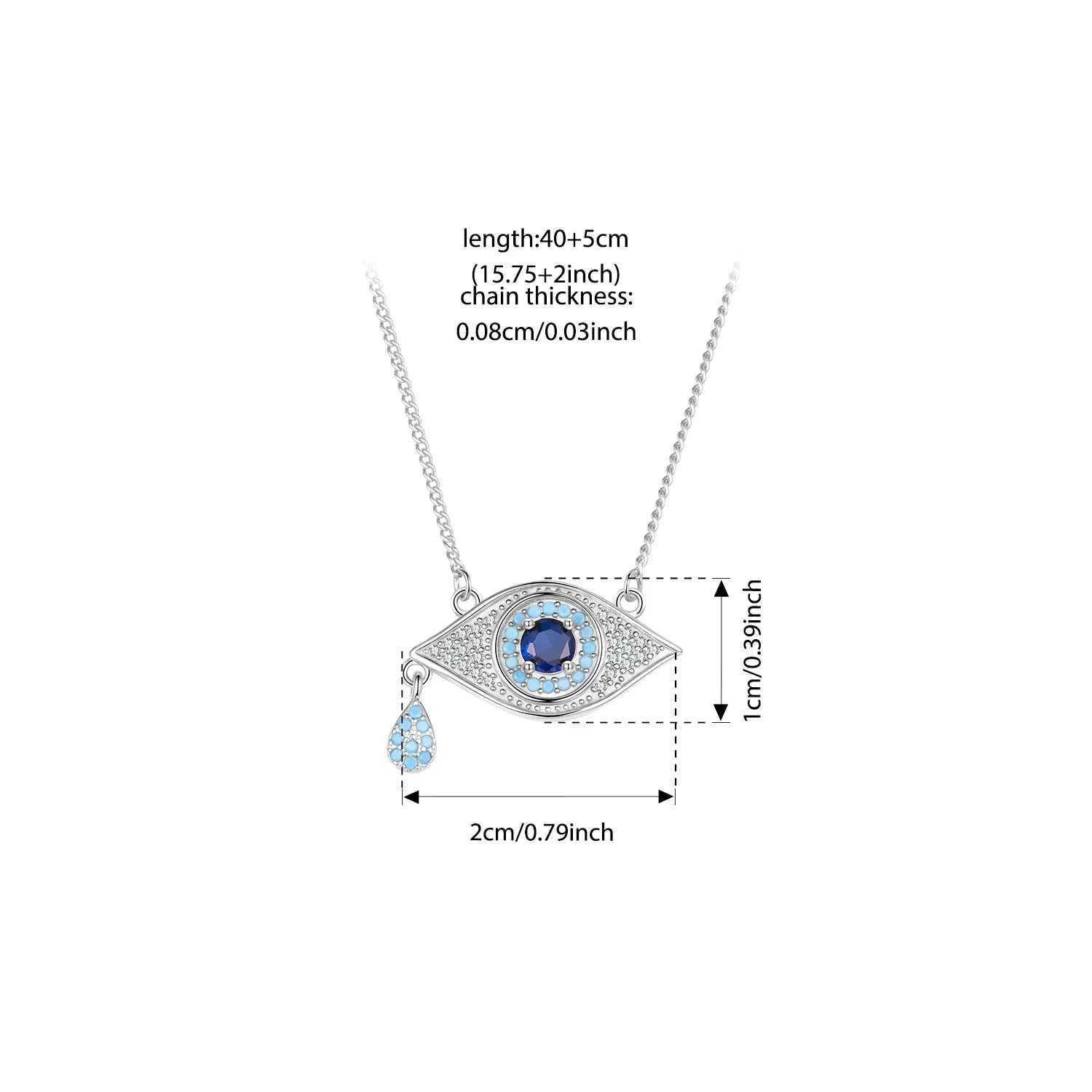 BISAER 925 Sterling Silver Devil's Eye Necklace Pendant Zircon Dainty Trend Adjustable Chain for Lucky Women Fine Jewelry Gift