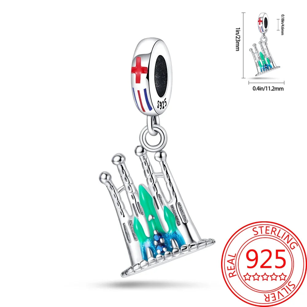 Creative 925 Sterling Silver Eiffel Tower Gold Heart Double Charm Fit DlY Bracelet Necklaces Women's Dating Jewelry Accessories