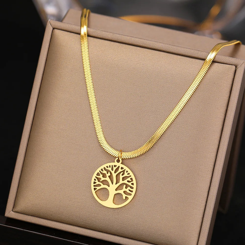 HIPEE Fashion Snake Bone Chain Necklace for Men Women Tree of Life Pendant Necklace Snake Chain For Women Wedding Charm Jewelry