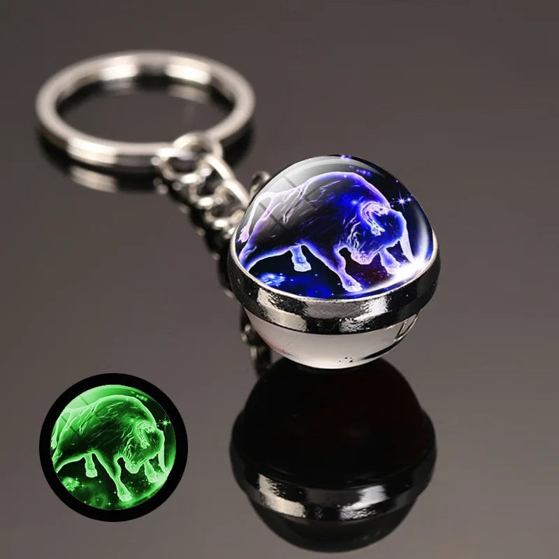 New Design Luminous Crystal Twelve Constellation Keychain Unisex Metal Holder Pendent Key Ring Bag Decoration Gift For Couple