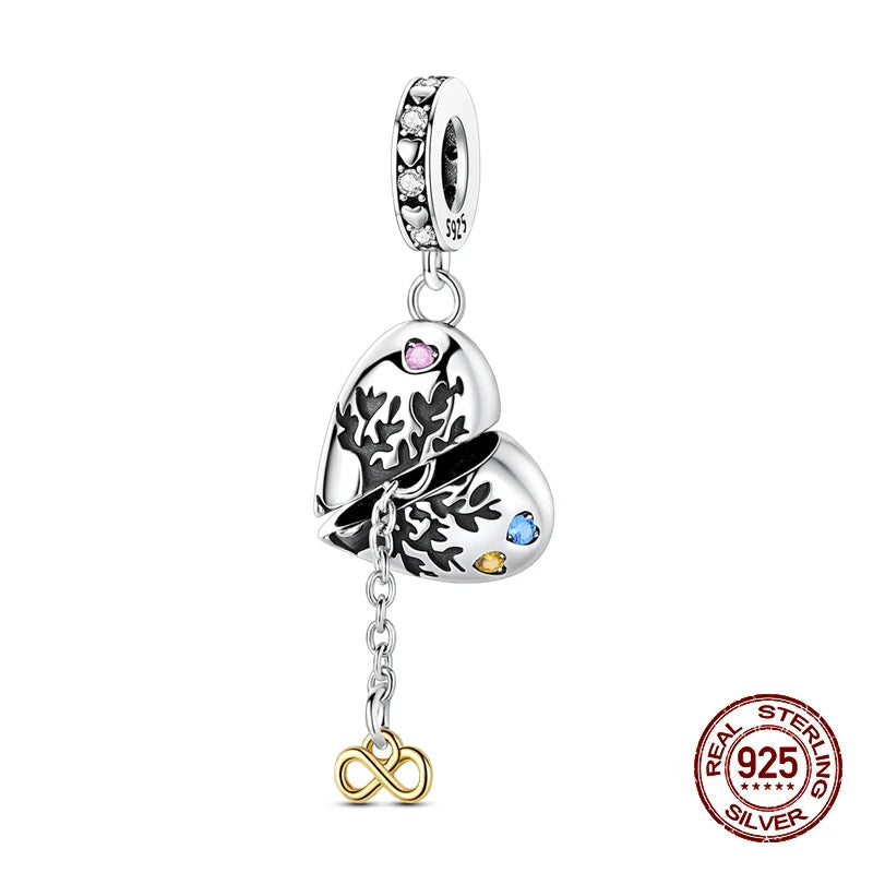 Fashion 925 Sterling Silver Heart Shape Tree Of Life Mother Sister Hug Charms Beads Fit Original Bracelets Fine DIY Jewelry Gift