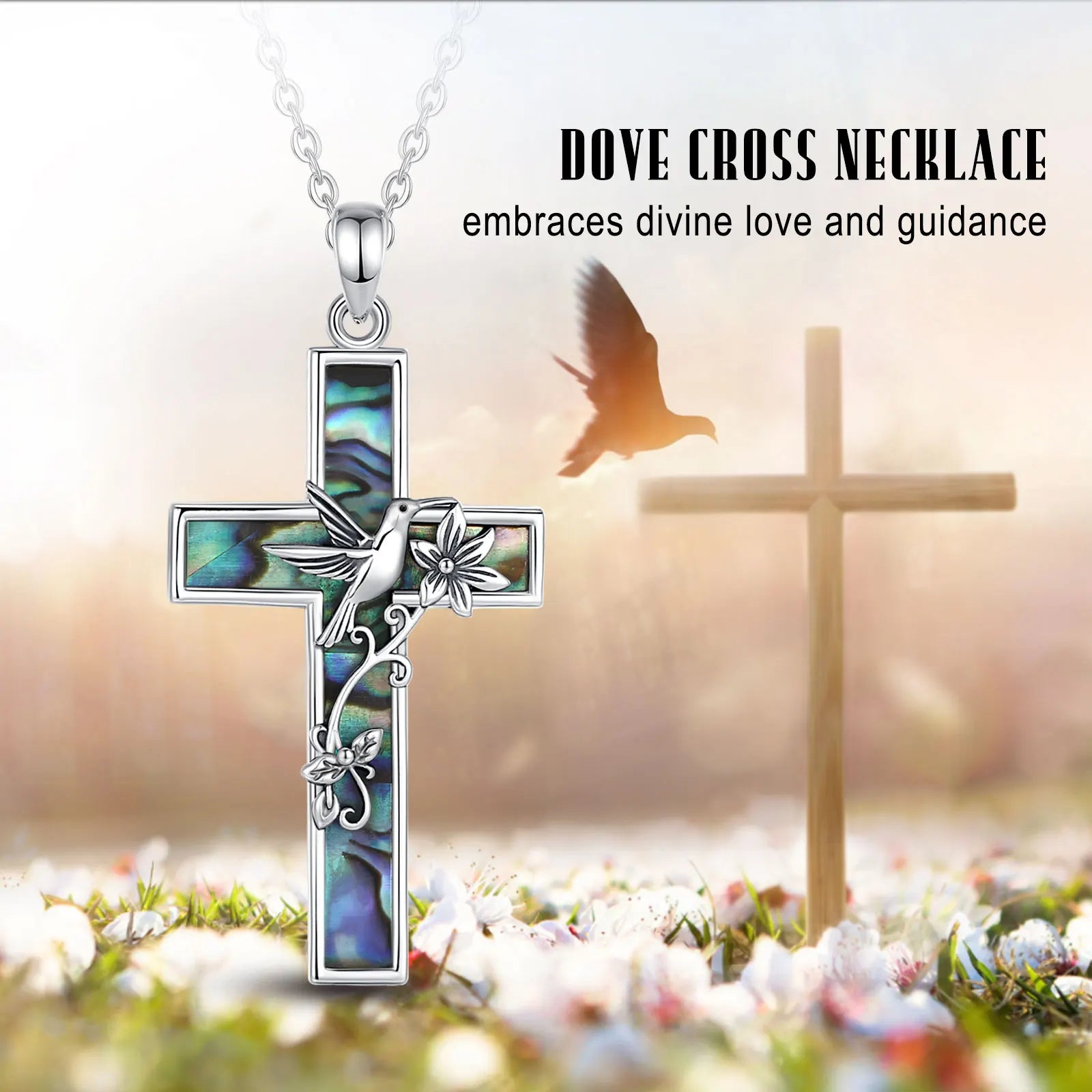 Collier croix colibri en argent sterling 925 Eudora pour femme et homme, pendentif en coquillage d'ormeau naturel, bijou religieux, cadeau raffiné