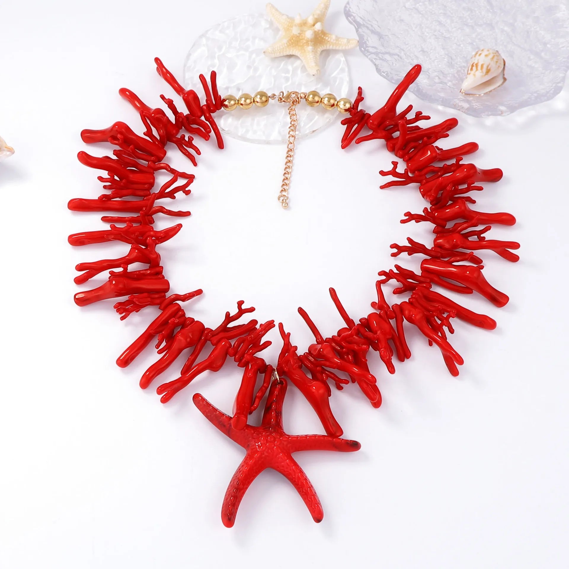 Exaggerated Ocean Inspired Coral Plastic Unique Starfish Pendant Necklace