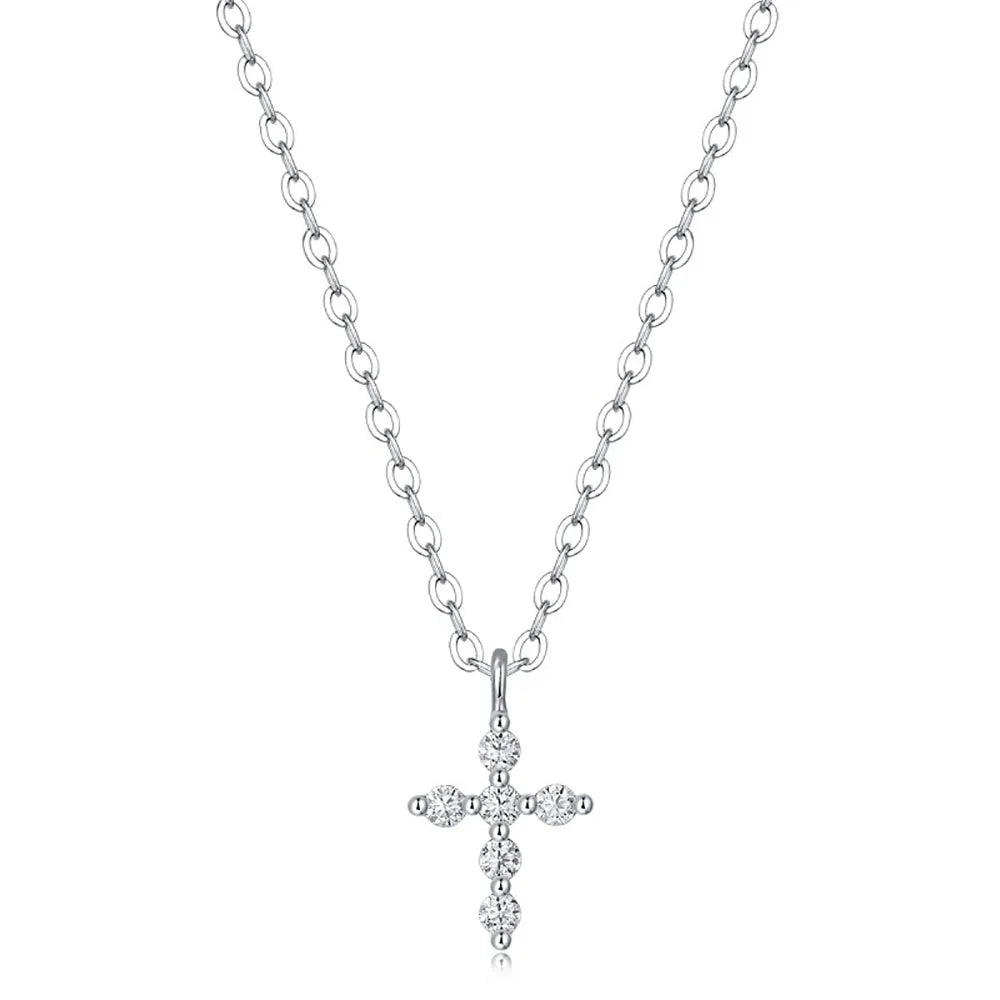 Serenity 6 Stones D Color Moissanite Cross Necklace For Women Men 100% S925 Sterling Silver Plated 18K Jesus Neck Chain Jewelry