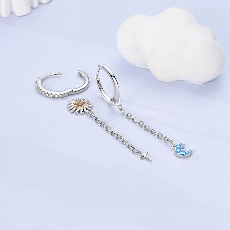 New Classic Earring For Women 925 Silver Sparkling Zircon Serpentine Rectangular Star Cat Double Hoop Earring Engagement Jewelry