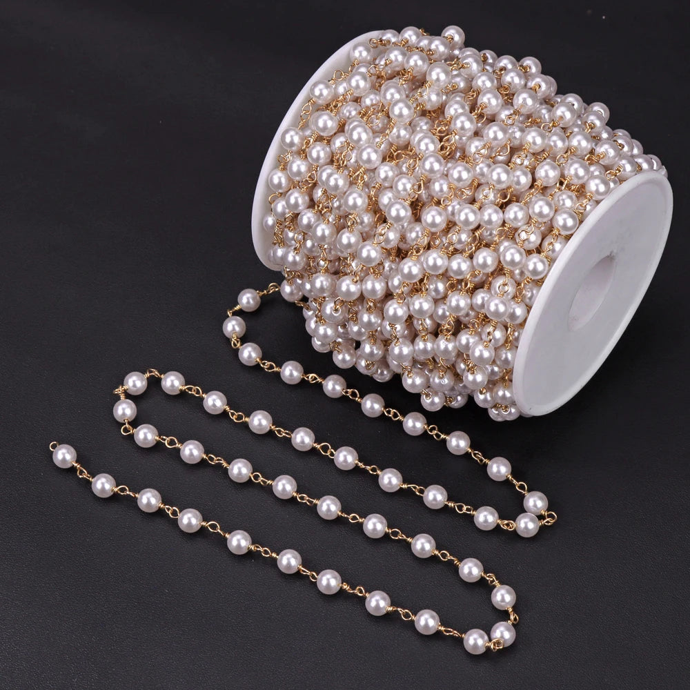 50/100cm Imitation Pearl Beads Handmade Chain Gold Color Adjustable Zinc Alloy Beading Chains For Jewelry Making Crafts Supplies