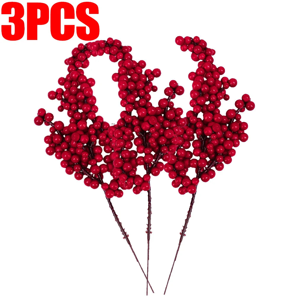 Berry Artificial Flower Fruit Red Berry Simulation Cherry Stamen Berries for Home Christmas Decoration DIY Gift Wreath Wholesale