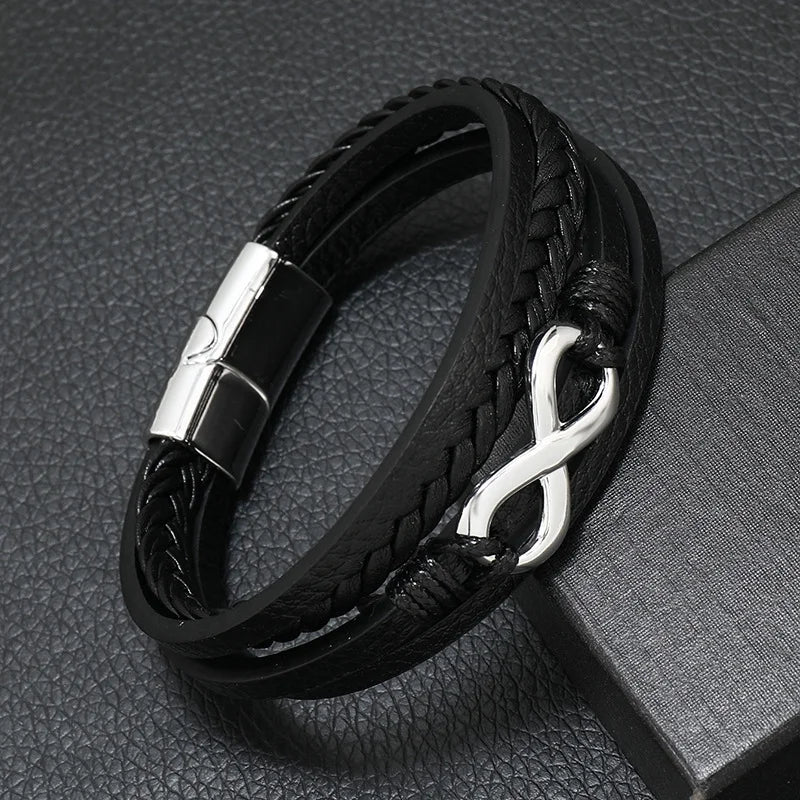 Fashion Punk Leather Bracelet For Men Stainless Steel Bracelet Multilayer Braided Rope Male Bracelet Lover Gift