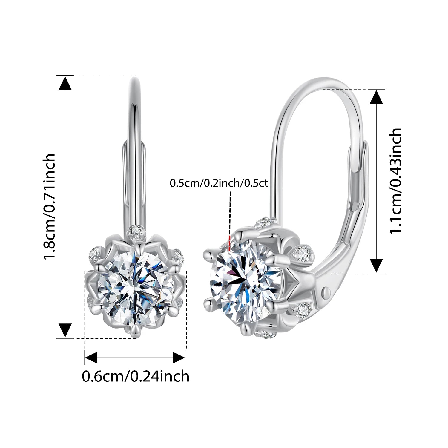 BISAER Platinum Plated Moissanite Flower Earrings 925 Sterling Silver for Women Round Cut Lab Diamond Wedding Fine Jewelry Gift