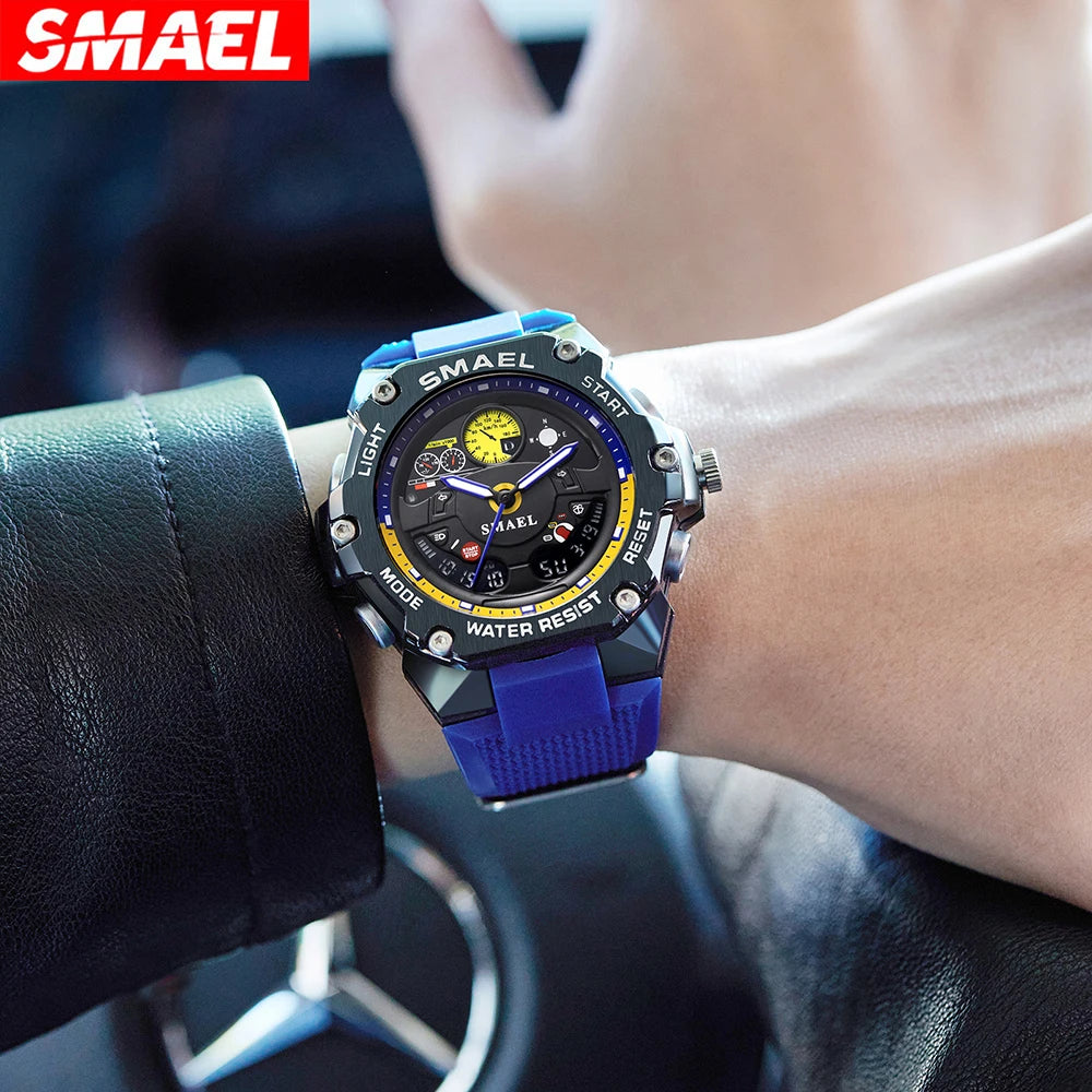 SMAEL 8092 Electronic Quartz Watch Students Multifunction Waterproof Luminous Alarm Clock Calendar Outdoor Sport Watches for Man